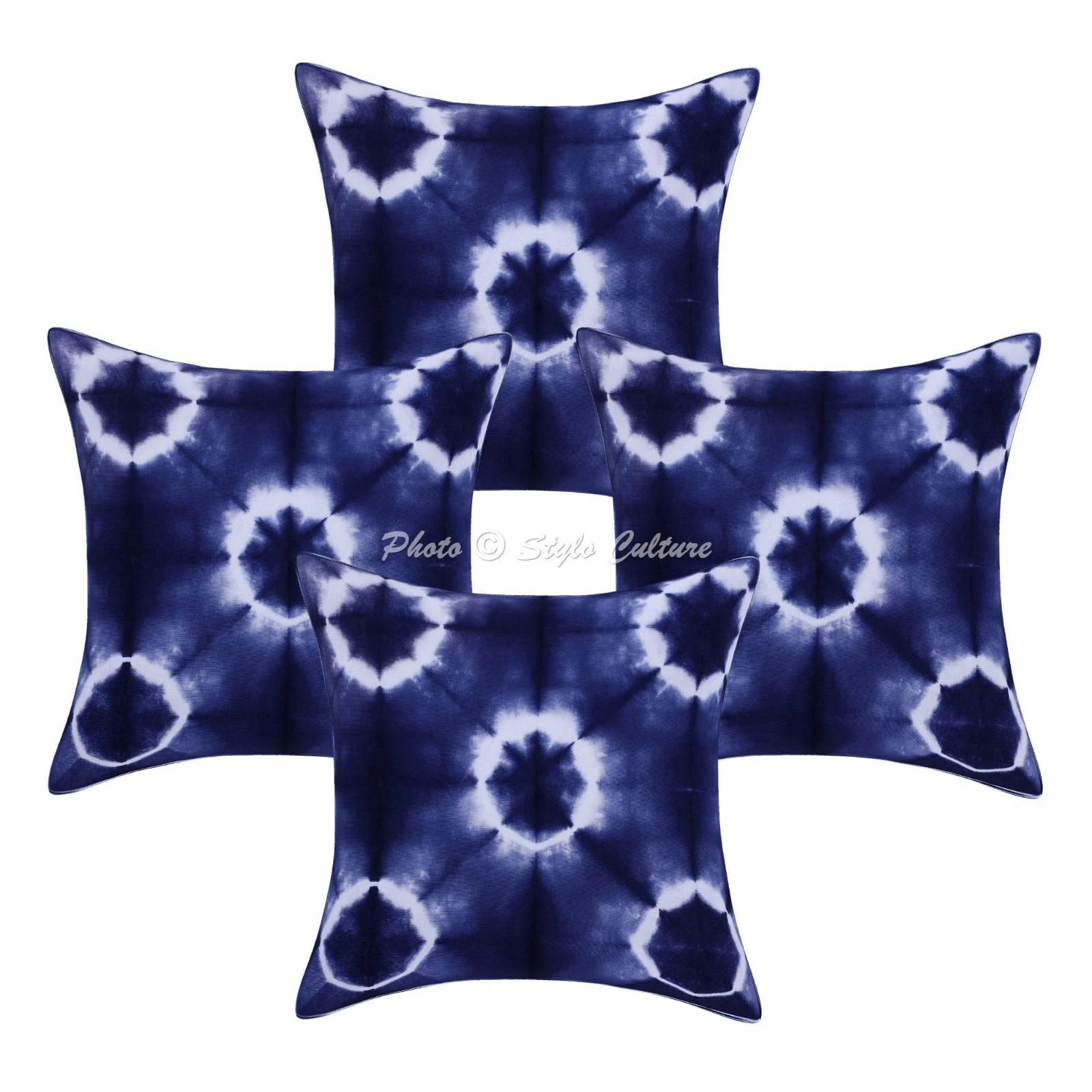 Ethnic Shibori Throw Pillow Covers Cotton Tie Dye 40x40 cm Indian Cushion Cover