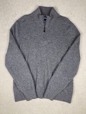 LANDS END 100 Cashmere 1/4 Zip Sweater Mens L Heather Charcoal Gray