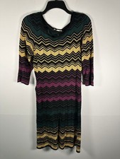 Knit Dress Womens M Chevron Stripe 3/4 Sleeve Wrap Side Tie Multicolor Stretch