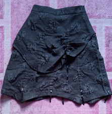 BNWT 12 Myrine & Me Textured Ruched Lagenlook Asymmetric Ribbon Midi Black Skirt