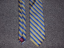 CHAPS Men’s Dress Tie Yellow Blue Striped 100% Silk