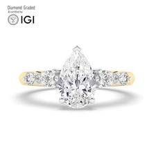 Pear Diamond Trilogy Ring 14k Yellow Gold Labgrown 3.50 Ct Solitaire
