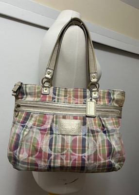 Купить coach poppy madras plaid gallery pocket tote bag