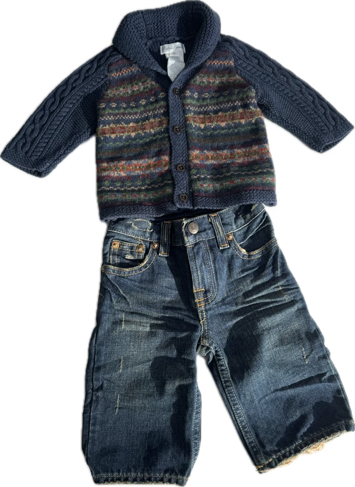 Polo Infant - Cárdigan Tejido 9 Mo Ralph Lauren Fair Isle - Adorable Cálido Vacaciones Foto 3 de 4