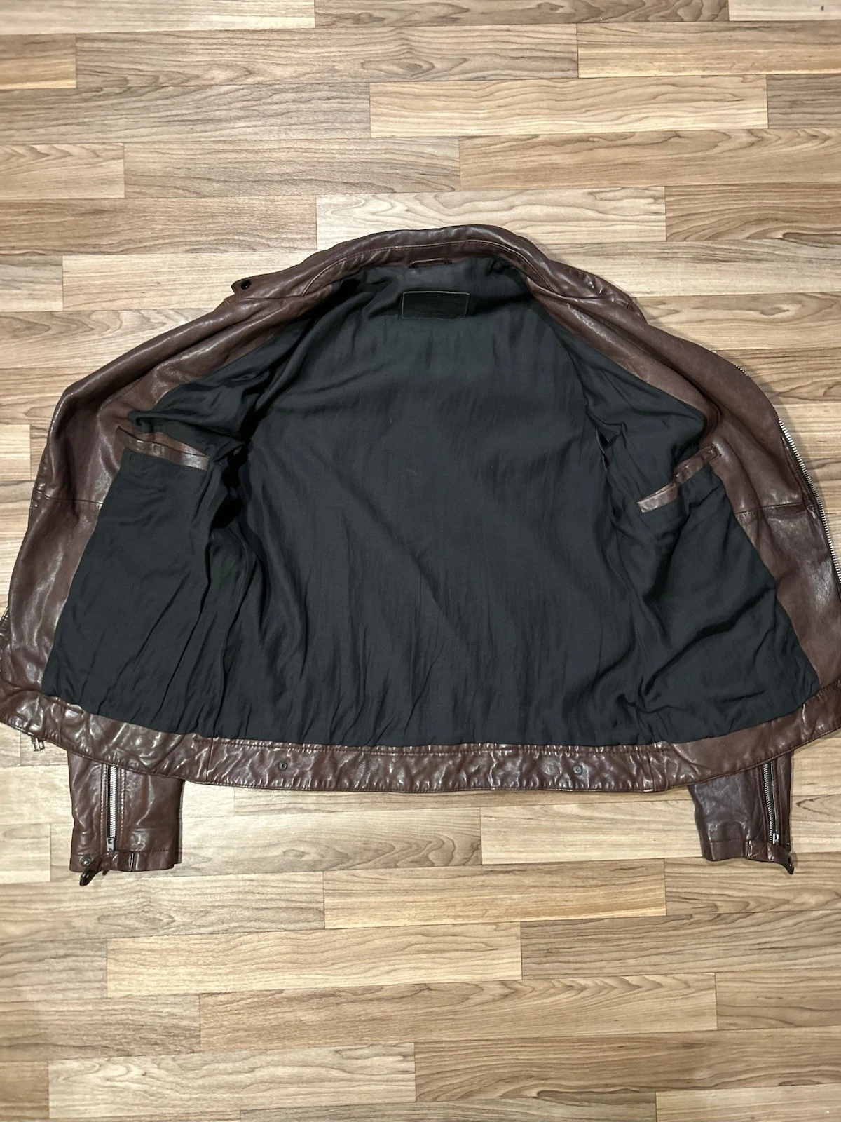 AllSaints Discontinued Leather Conroy Biker Jacket Oxblood Burgundy Men's Large - product detail image 3