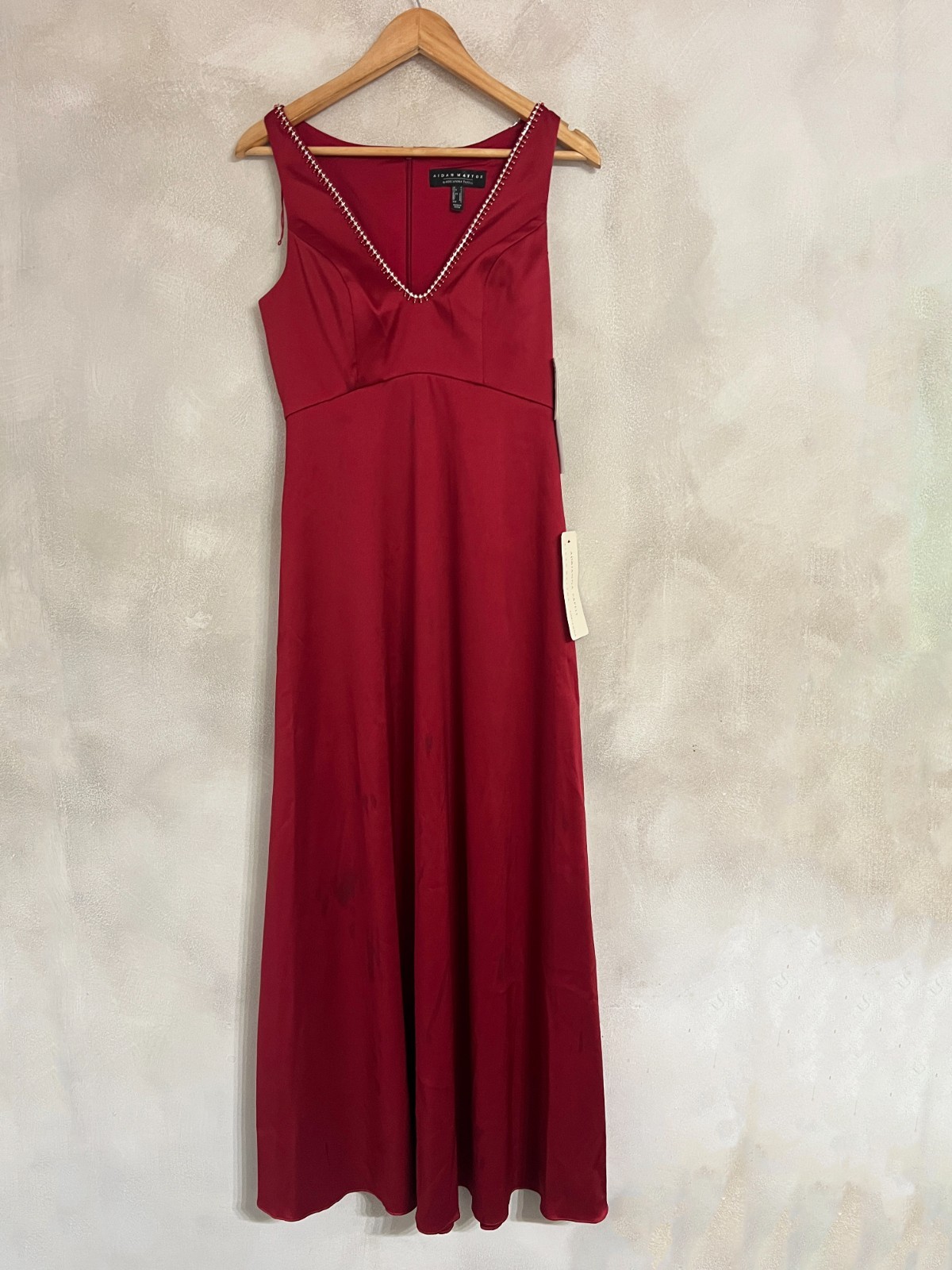 AIDAN MATTOX A LINE Stretch Matadr Red Dress Gown - Size UK 8 - New - RRP = £399