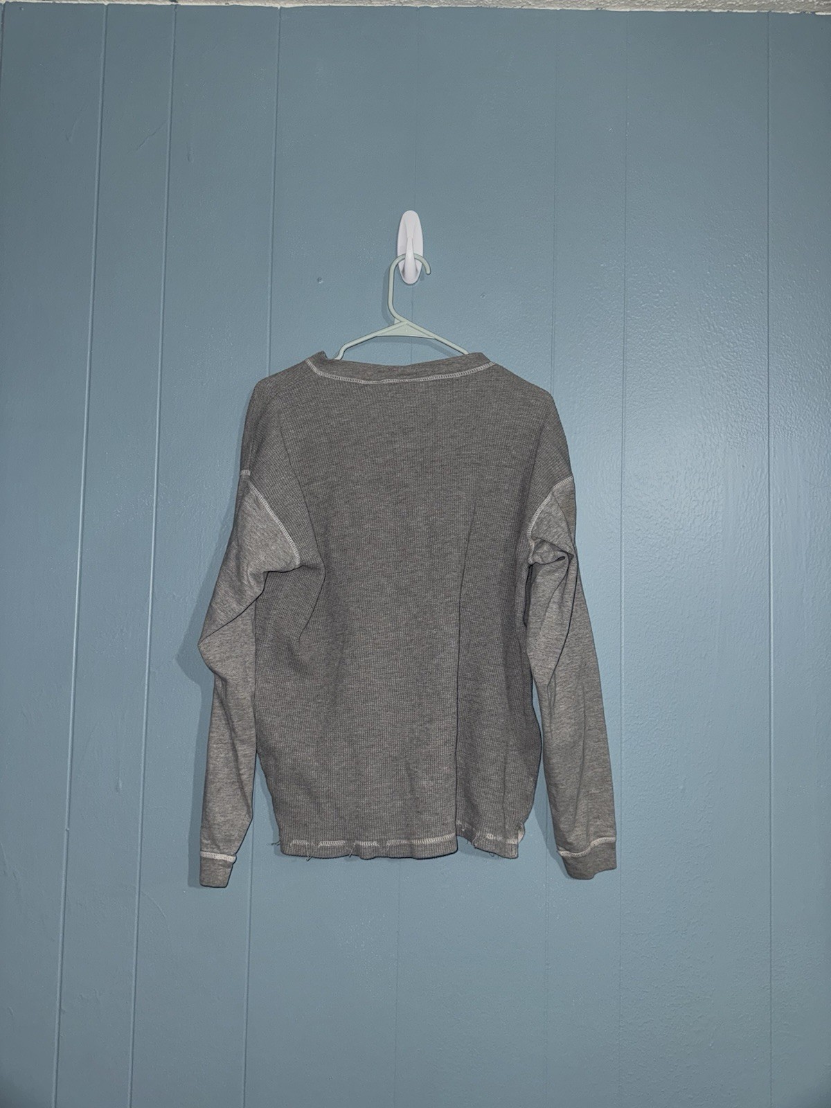 Grey Waffle Cotton Partial Button up Vintage - image 2