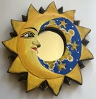 New ListingCelestial Moon Smiling Stars Sun Mirror Hand Painted Wood Wall Hanging Art 6”