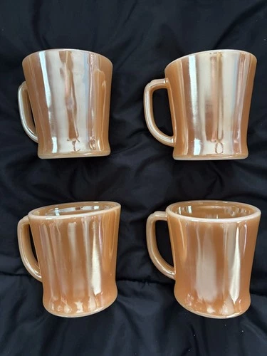 Vintage Set Of 4 Fire King Peach Luster D Handle Coffee Mugs. Gorgeous