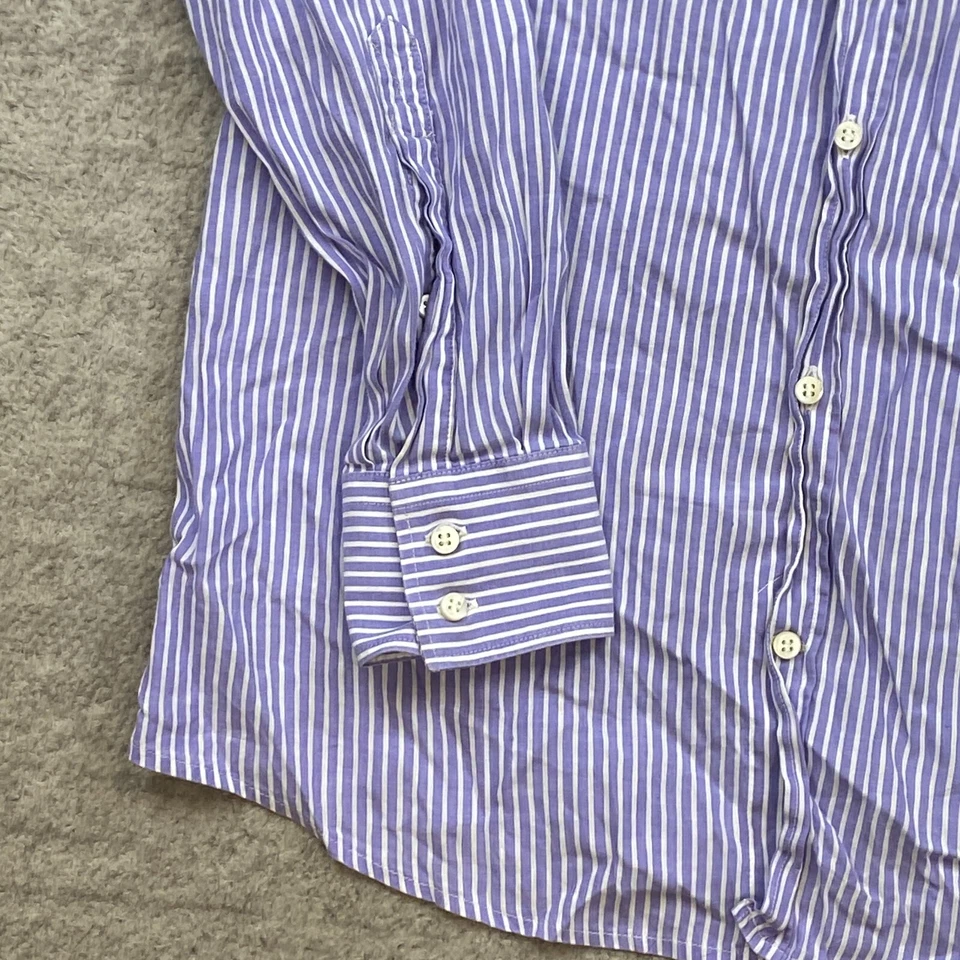 Brunello Cucinelli Linen Button Up Shirt Medium 15 Purple White Dress Outdoors - Image 2 of 4