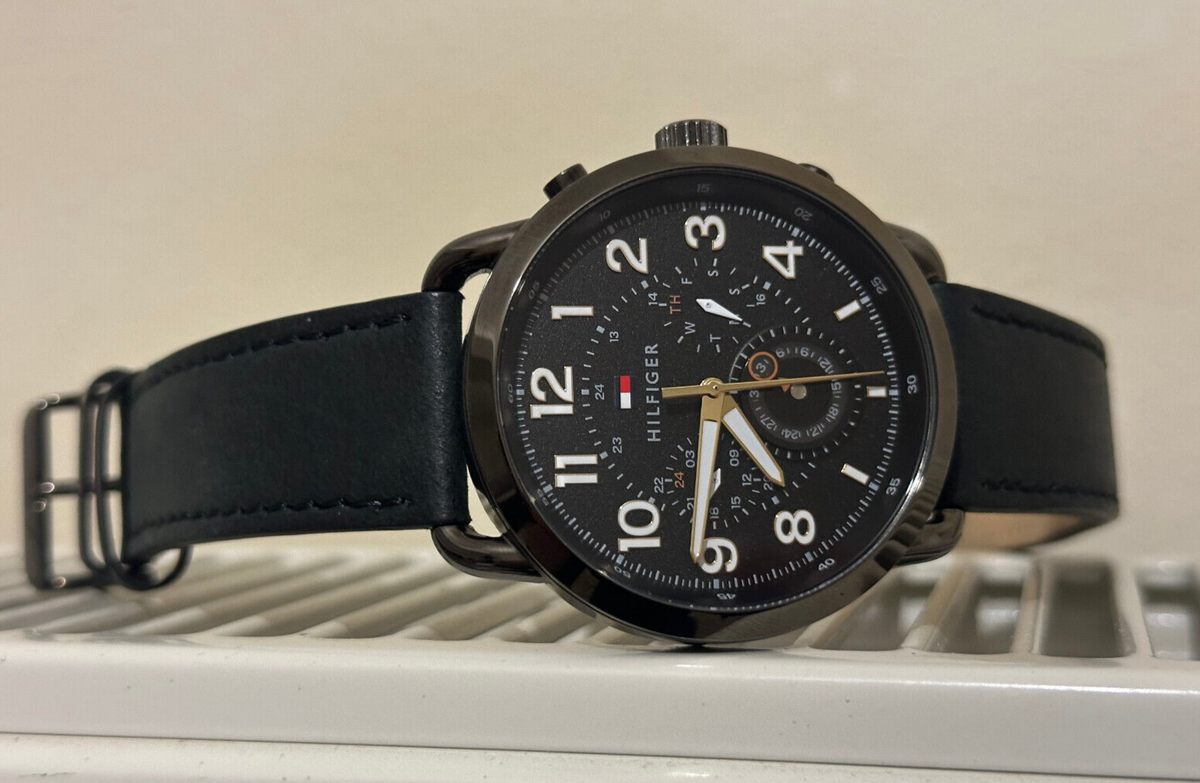 tommy hilfiger 1791426 briggs black dial leather multifunction