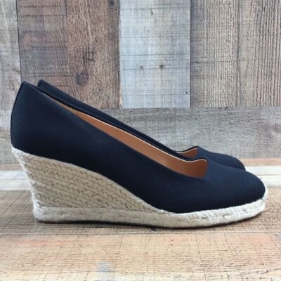 Crew Black Cream Espadrille Wedge Shoes Womens Slip On