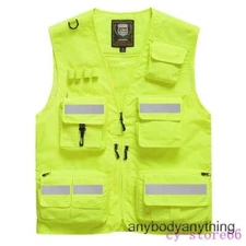 Men's Work Unisex Multi Pockets Volunteer Rescue Safety Reflection Zip Vests Hot
