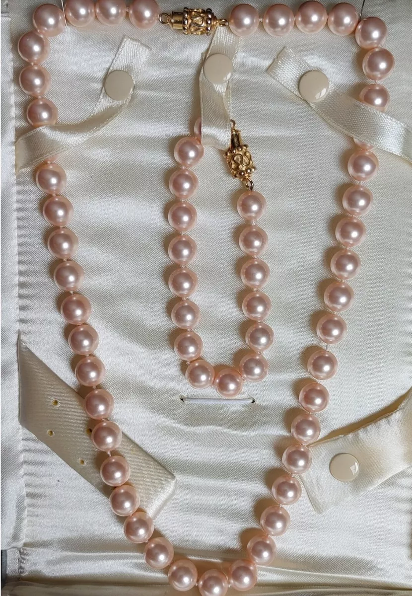 Vtg. Stauer Pink pearl necklace Bracelet Set heavy and solid .925