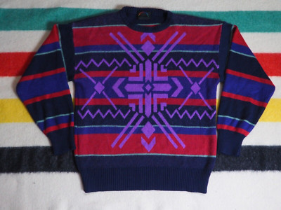 VTG Bogner Geometric Southwest Purple Red Wool Blend Pullover Ski Sweater M EUC