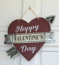Valentine’s Day Sign, Heart & Arrow Wood Door Décor, Rustic