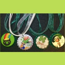 LOT 4 ST PATRICK's DAY RIBBON BOTTLE CAP NECKLACES SET 2 PARTY FAVORS NEW LUCK