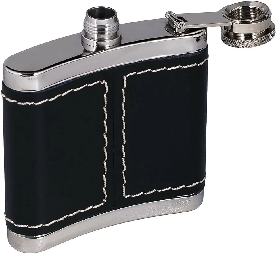 Frasco de cubierta de cuero negro de acero inoxidable Jack Daniel's (5547) - Envío gratuito Foto 4 de 4