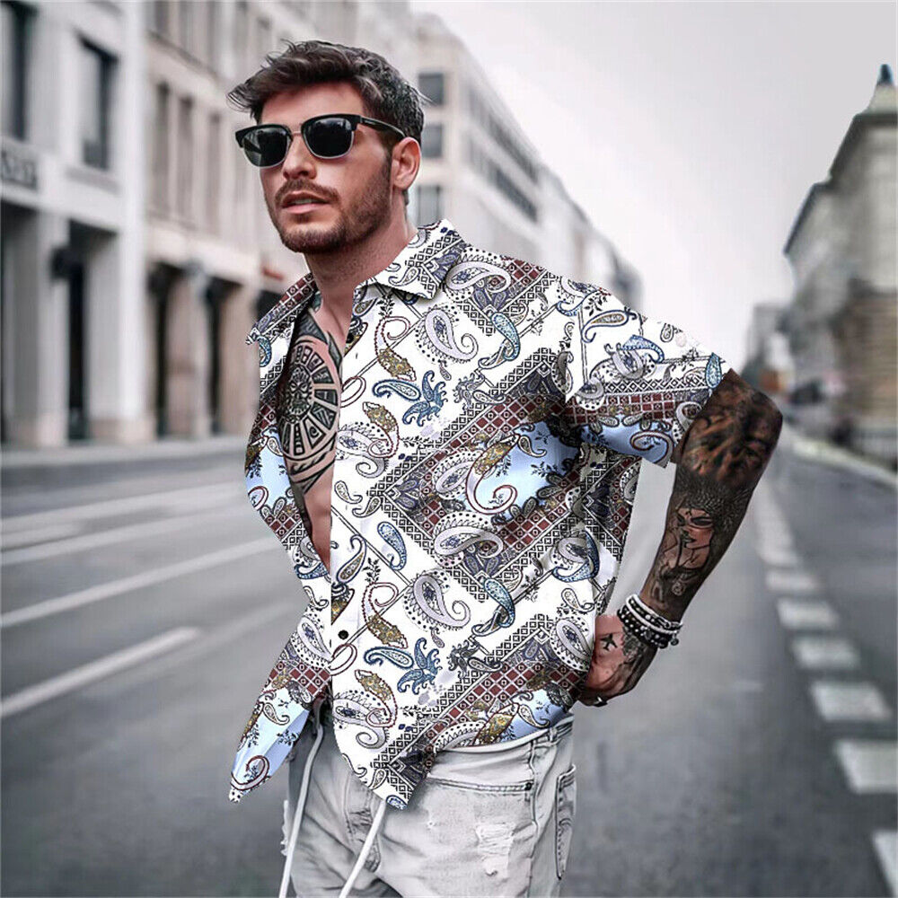 Men Short Sleeve Casual Floral Shirts Button Down Summer Beach Shirt