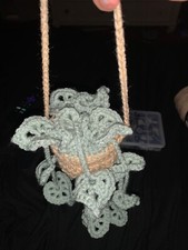 Handmade hanging green crochet monstera plant