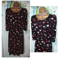 Dorothy Perkins Black Floral Jersey Dress Size 18 Stretch Billie Blossom