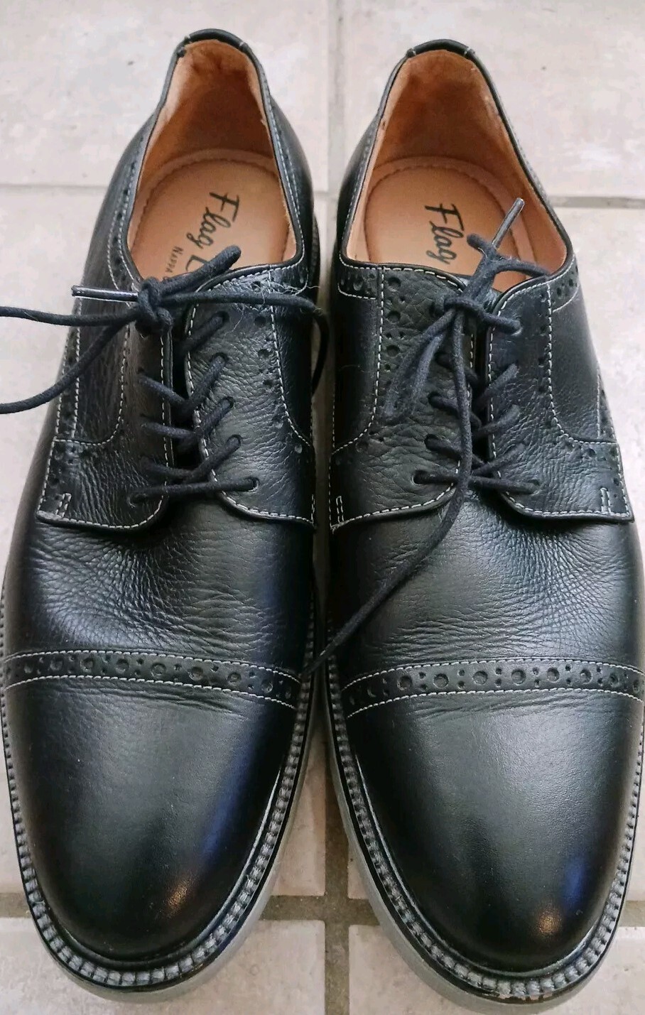 SAOLA Scarpe eleganti nere Flag Ltd. da uomo taglia 9 5 punta con cappuccio #811FL0004 business