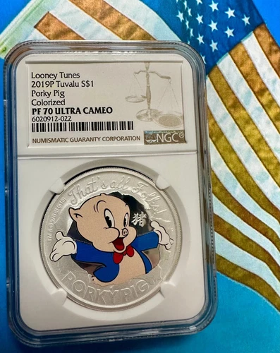 NGC LOONEY TUNES 2019P TUVALU PORKY PIG PROOF 70 ULTRA CAMEO - COLLECTORS MUST