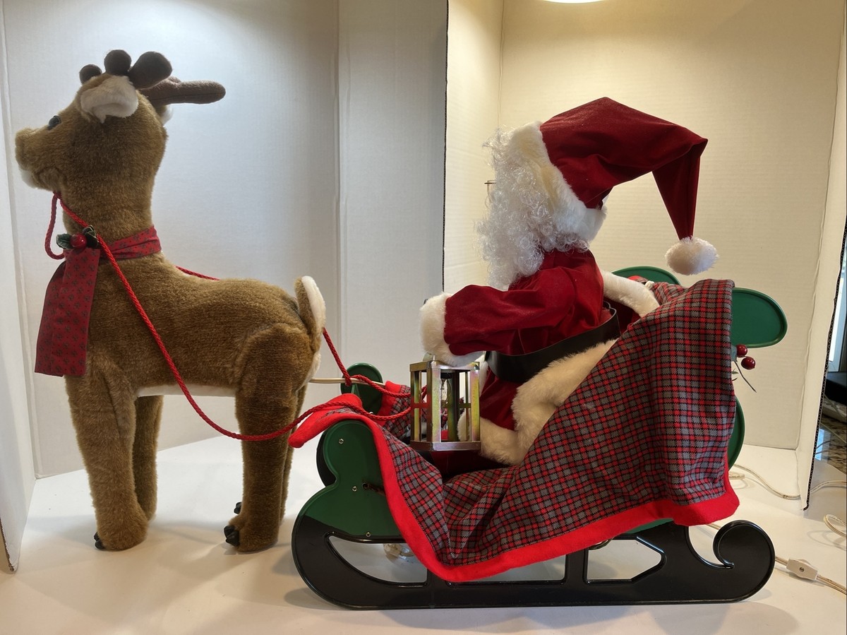 Rare Vintage 1993 Santa's Best Animated Santa, Reindeer and Sleigh