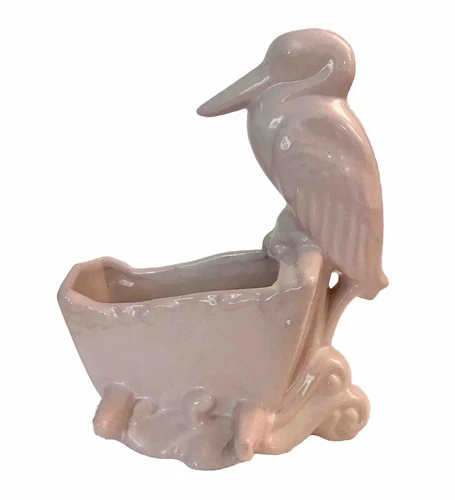 Haeger Planter Pink Stork Pottery Baby Bassinet Cradle Ceramic Vintage 10” MCM