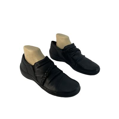 Clarks Cora Braid Black Leather Slip-On Shoes Women's Size 9 Preowned
