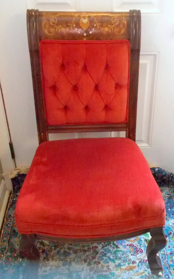 Esfregão floral renascentista italiano antigo 19 c C CADEIRA INCRUSTADA IMPÉRIO - Imagem 3 de 4