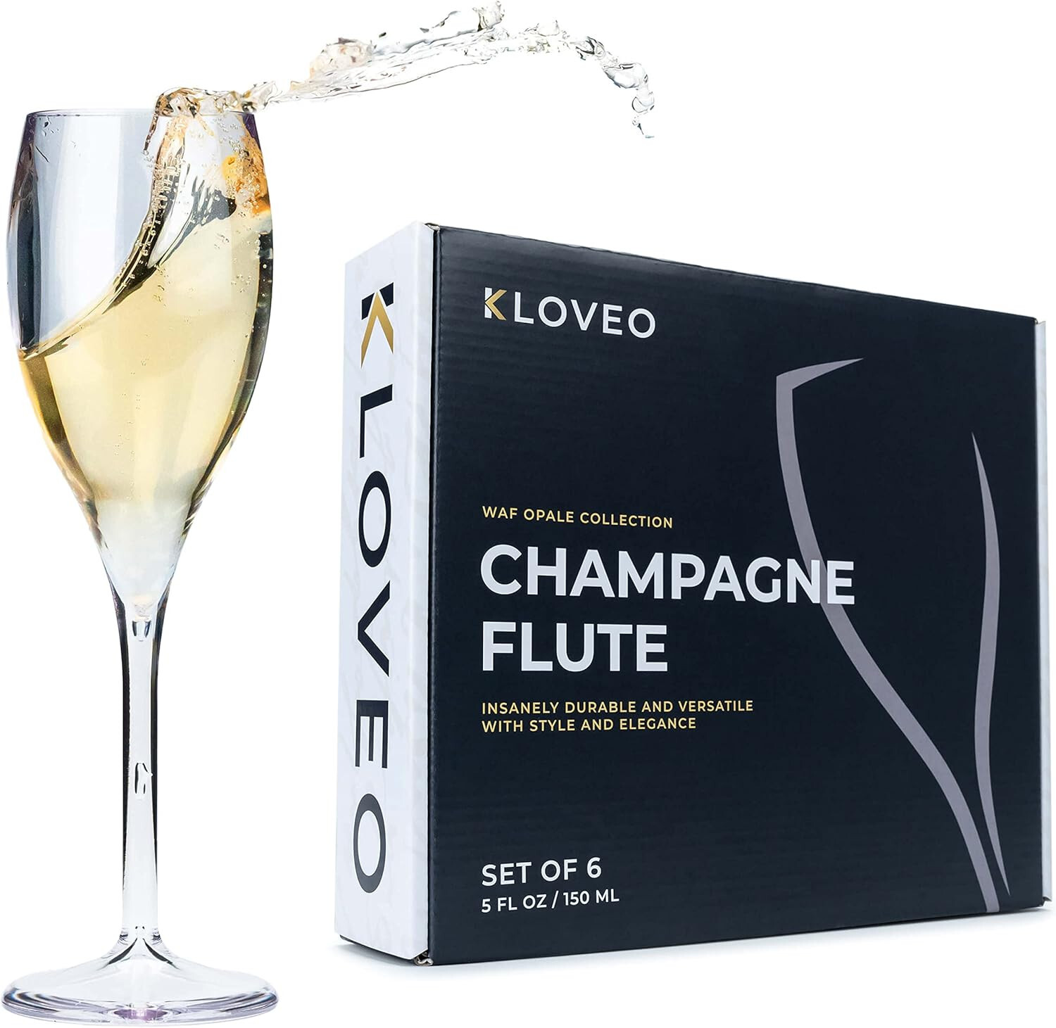 Elegant NEW LOVEO Plastic Champagne Flutes Set of 6 - Italian-Made & Ultra-Durable
