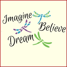 IMAGINE WITH DRAGONFLIES STENCIL - Inspirational Sign Stencil-The Artful Stencil