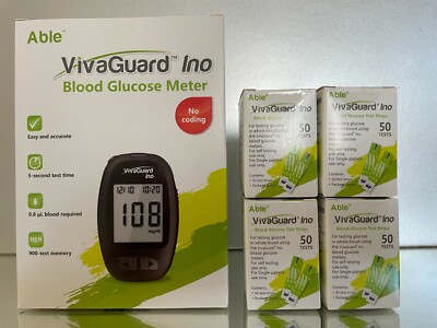 Viva Guard Diabetic Blood Glucose Test Strips QTY 200 EXP 04/2026  + Free Meter 