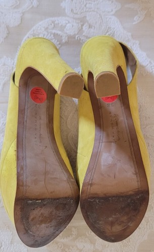 ZARA LIME YELLOW SUEDE LEATHER PLATFORM HEELS PEEP TOE SHOES EU38 UK5 - Picture 6 of 12