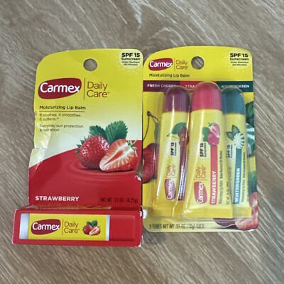 Carmex 3-Pack Daily Care Lip Balm SPF15 Cherry Strawberry Wintergreen + Strawber