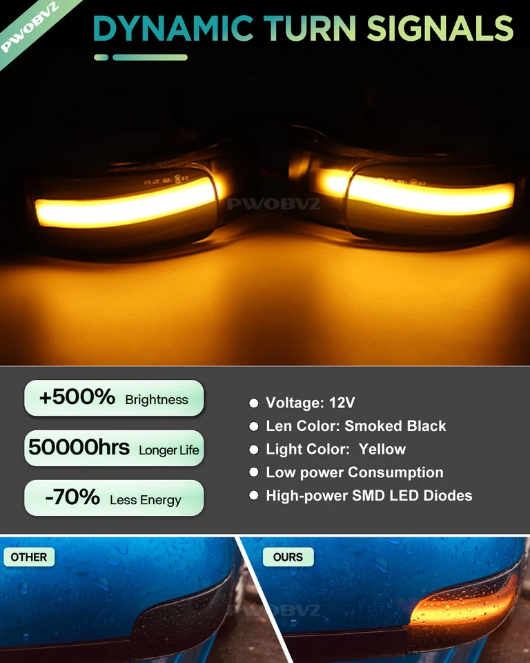 2 pezzi indicatori di direzione a specchio LED neri per VW Touran 2003-2010 - Immagine 4 di 4