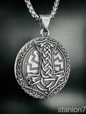 Schwarze Sonne Thors Hammer Runen Kreis Knoten Anhänger Edelstahl Halskette 382A