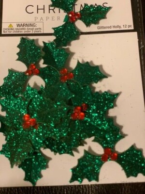 Download Christmas Crafts Christmas 3d Green Glitter Holly Stickers Green Glittered Holly Ebay PSD Mockup Templates