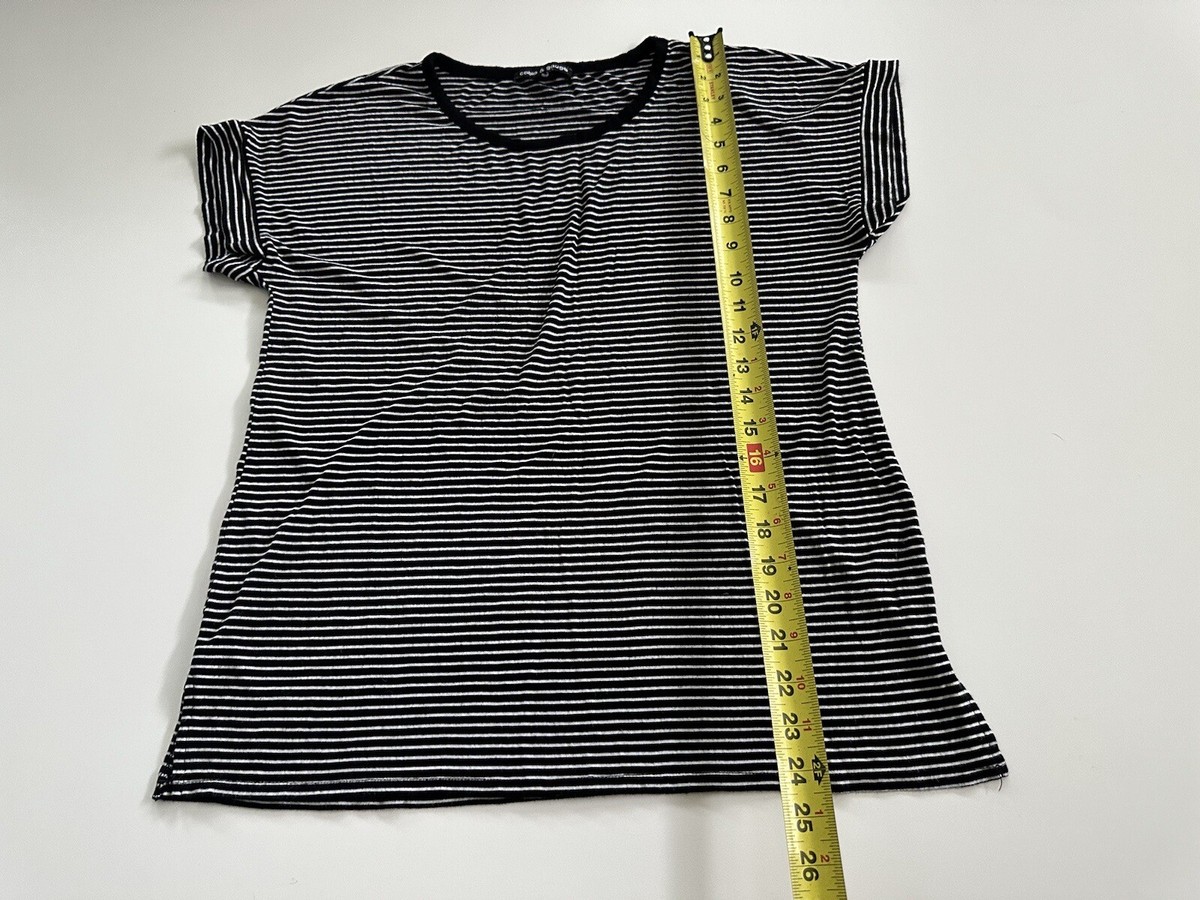 Cable & Gauge Women's T-shirt Black & White Striped Top Short