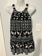 NWT I-N-C Black & White Sleeveless Tank Top with Gathered Waist     Plus Size 1X