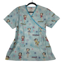 Betty Boop Medical Scrub Small Blue Women's Short Sleeve Top