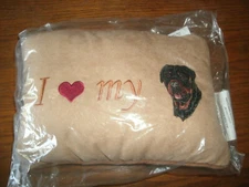 NEW I ❤️ my Rotti Rottweiler Dog Decorative Plush Pillow tan 10x7" embroidered