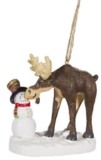 Christmas Ornament- Moose Eating Snowman's Carrot Nose