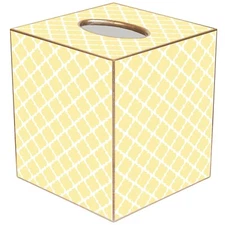 MARYE-KELLEY, CHELSEA BUTTER YELLOW CUBED TISSUE BOX COVER, 5" TALL, NEW