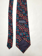 BURBERRY OF LONDON Blue Multicolor Geometric 100 Silk Men's Tie Made In USA