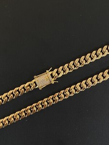 Authentic Miami Cuban Link Chain 18k Gold Plated Stainless Necklace 20” 8mm CZ Clasp