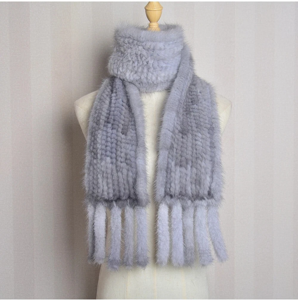 Women's Genuine Mink Fur Scarf Knitted Winter Wrap Warm Natural Fur Warm Fashion