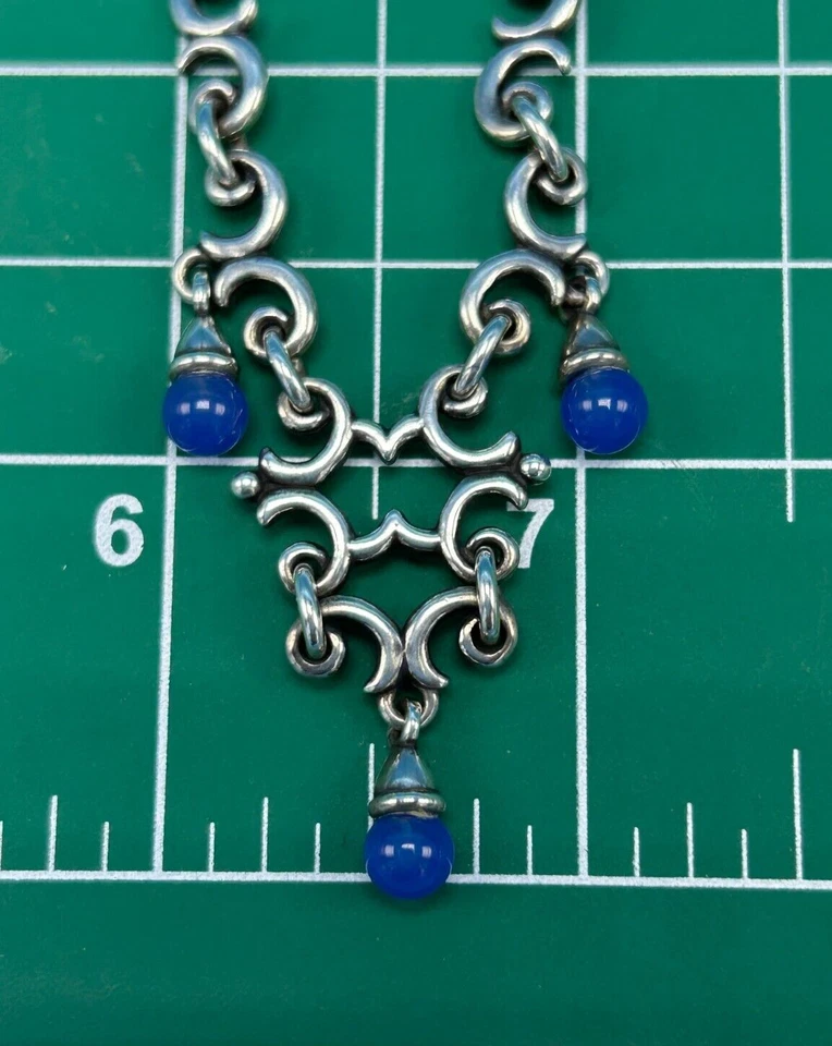 "Collar con pergamino de plata calcedonia azul con cuentas James Avery retirado 17-19""" Foto 4 de 4