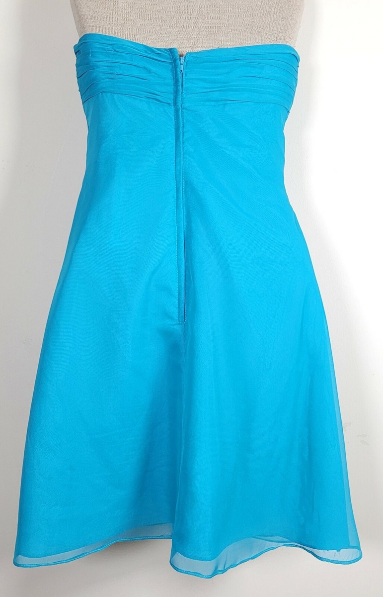 Eden Maids Dress Size 4 Aqua Blue Strapless Bridesmaid Collection Empire Waist View 6